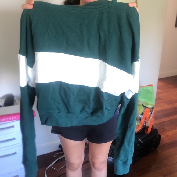 preppy green and white striped quarter zip - Picture 2 of 2